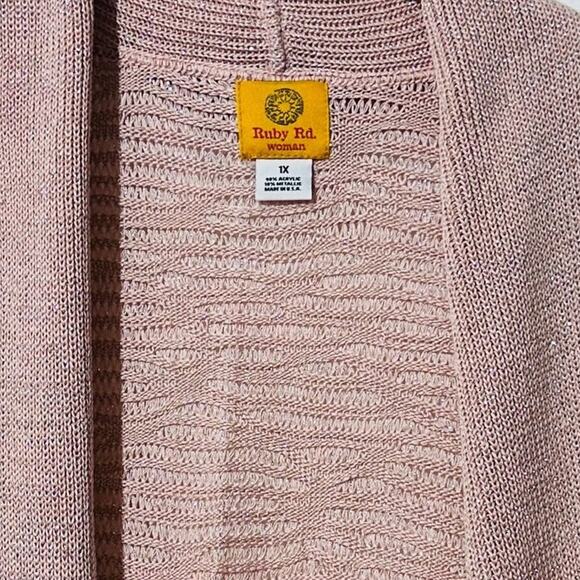 Ruby Rd. Women's Pink and Gray Open Front Cardigan - Picture 2 of 4